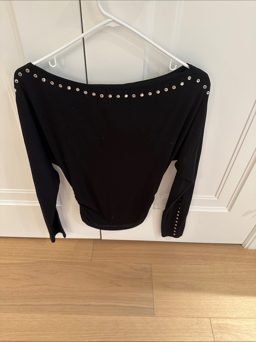 Zara Black Off-Shoulder Long Sleeve Top with Silver Studs